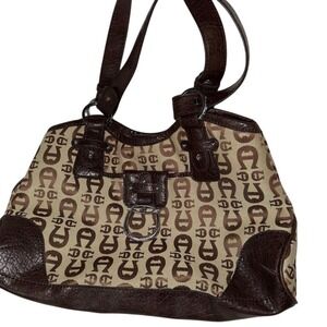 Vintage Etienne‎ Aigner Women's Monogram Canvas Leather Shoulder Bag